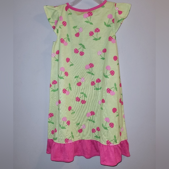 🍒 Vintage Gymboree Green Pink Cherry Print Nightie Sleepwear Nightgown Girl 5 6 - Picture 2 of 5